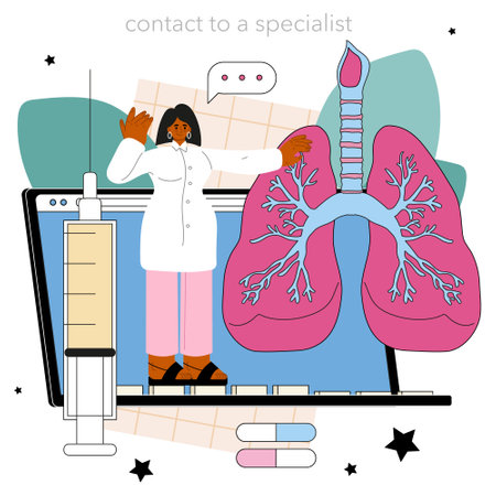 Pulmonologist online service or platform. Pulmonary system examinationのイラスト素材