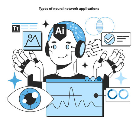 Types of artificial neural network applications. Self-learning computingのイラスト素材