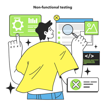 Non-functional testing technique. Software testing methodology. IT specialistのイラスト素材