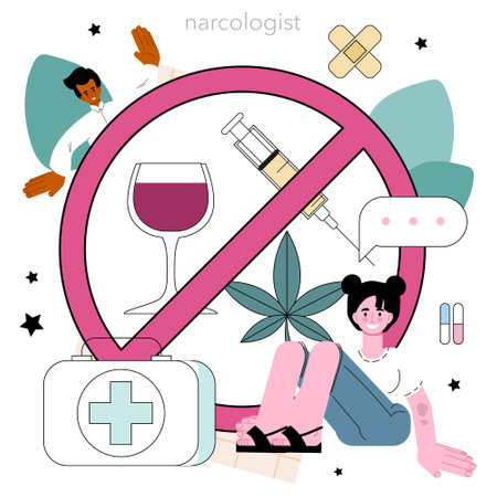 Narcologist concept. Specialist provide help for people with addiction.のイラスト素材