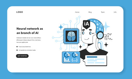 Neural network as an branch of AI web banner or landing page. Self-learningのイラスト素材