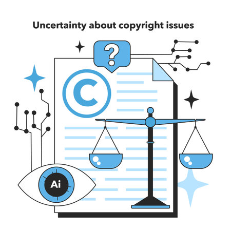 Uncertainty about copyright issues as neural network implementationのイラスト素材