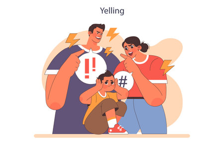 Yelling, verbal and emotional abuse of a child. Agression and conflict.のイラスト素材