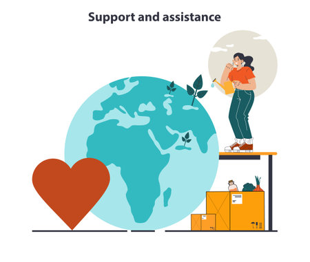 Support concept. Characters help each other in solving problemsのイラスト素材