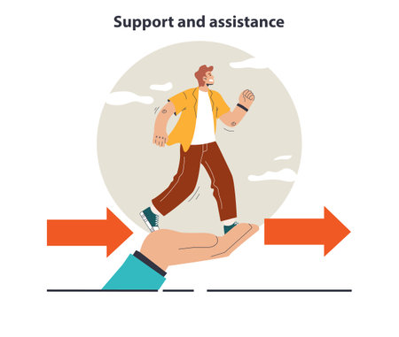 Support concept. Characters help each other in solving problemsのイラスト素材