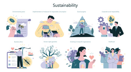 Sustainability concept set. Responsible consumption, environmental protectionのイラスト素材