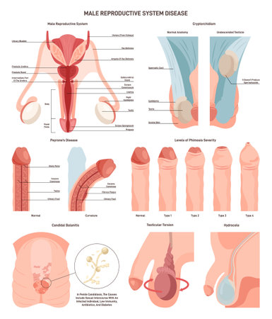 Male reproductive system disorder set. External and internal organsのイラスト素材