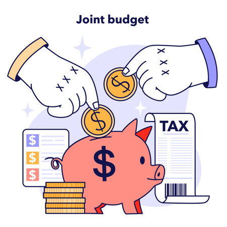 Joint family budget. Household earnings and expenses accounting.のイラスト素材