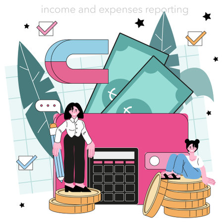 Accountant. Professional bookkeeper. Tax calculating and financial analysisのイラスト素材