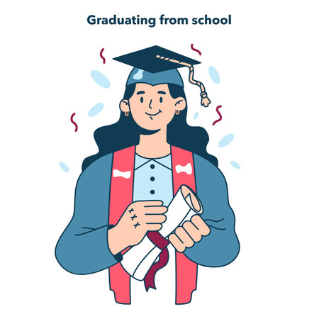High school or college graduation. Celebration and diploma awardingのイラスト素材