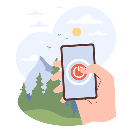 Digital detox. Character taking a break from digital device enjoyingのイラスト素材