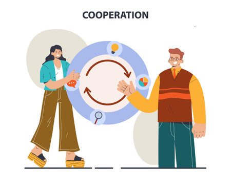 Cooperation concept set. Collaboration and teamwork. Office charactersのイラスト素材