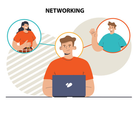 Networking. Characters collaboration, establishment of partnership or friendshipのイラスト素材