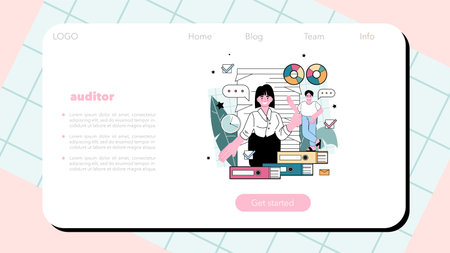 Auditor web banner or landing page. Business operation specialist.のイラスト素材