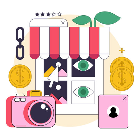 Passive income in the internet. Character making money by sellingのイラスト素材