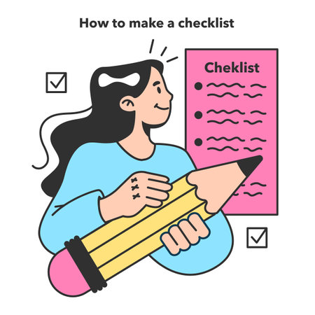 Checklist making concept. Character planning the daily routineのイラスト素材