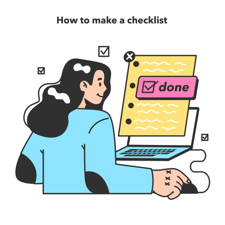 Checklist making concept. Character planning the daily routineのイラスト素材