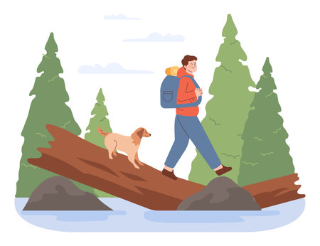 Outdoor adventure or recreation. Character spending their timeのイラスト素材