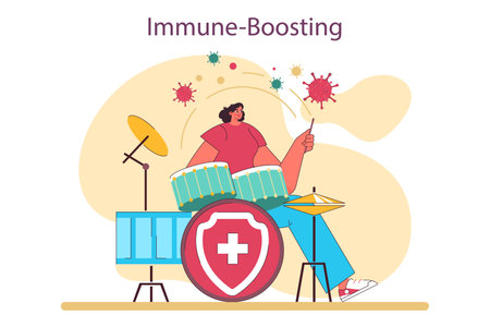 Immune boosting as a positive effect of playing drums. Female characterのイラスト素材