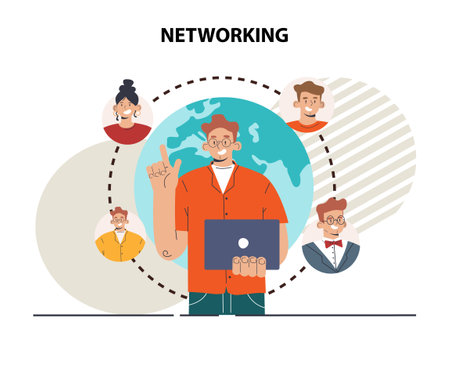 Networking. Characters collaboration, establishment of partnership or friendshipのイラスト素材