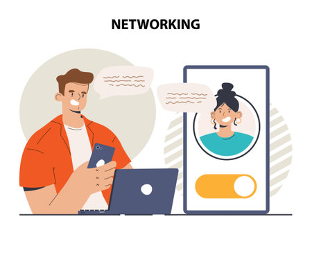 Networking. Characters collaboration, establishment of partnership or friendshipのイラスト素材