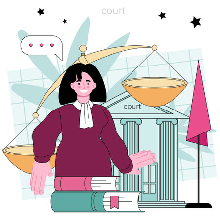 Judge. Court worker stand for justice and law. Courtroom authorityのイラスト素材