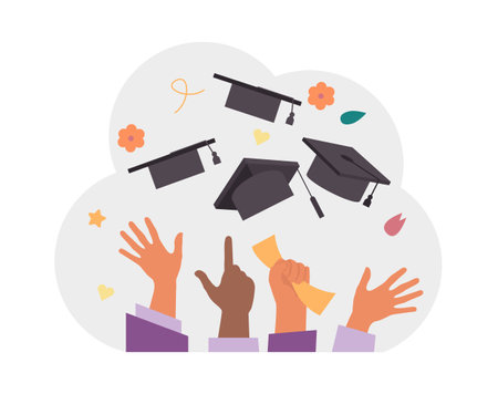 High school or college graduation. Celebration and diploma awardingのイラスト素材
