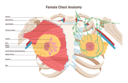 Female chest anatomy. Mammary gland, duct and lobular structure.のイラスト素材