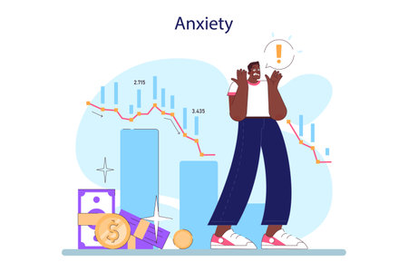 Cycle of investor emotions. Anxious black male character throughoutのイラスト素材