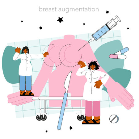 Plastic surgeon. Aesthetic body correction. Breast augmentation.のイラスト素材