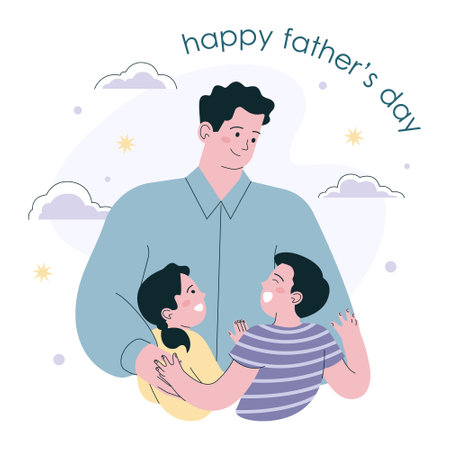 Happy Fathers Day. Dad and child spending time together. Fatherhoodのイラスト素材