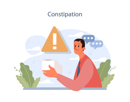 Nicotine withdrawal symptom. Constipation as a common effectのイラスト素材