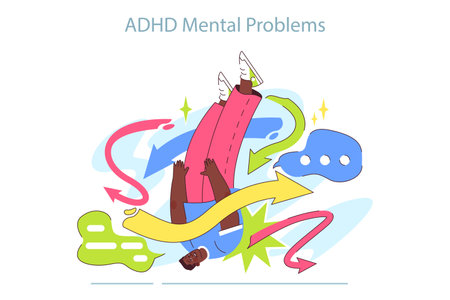ADHD symptom. Attention deficit hyperactivity disorder signsのイラスト素材