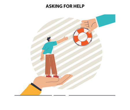 Asking for help. Character seeking support from other peopleのイラスト素材