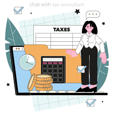 Tax consultant online service or platform. Accounting help and taxのイラスト素材