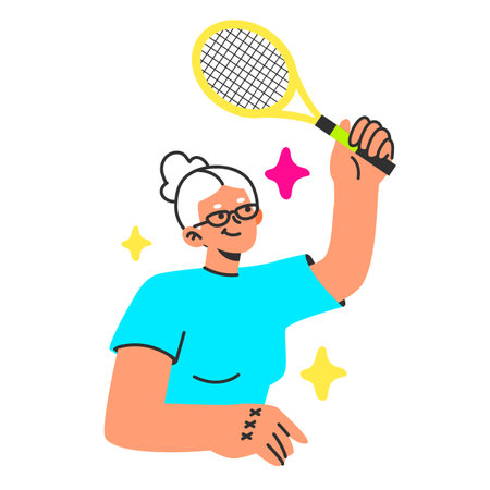 Healthy and active lifestyle. Senior female character enjoying being outside,のイラスト素材