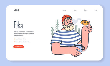 Swedish Fika and Hygge web banner or landing page. Nordic coffee break.のイラスト素材
