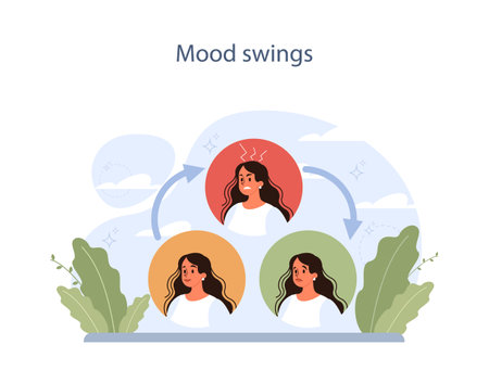 Nicotine withdrawal symptom. Mood swings as a common effectのイラスト素材