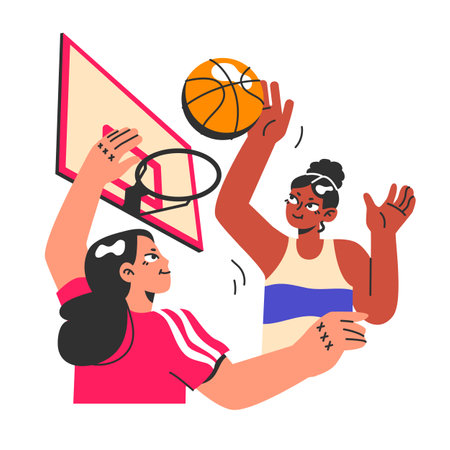 Basketball game. Team players during the game. Athlete throws the ballのイラスト素材