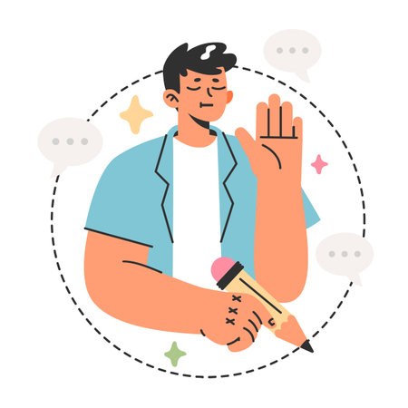 Work life balance concept. Male character setting personal boundaries.のイラスト素材