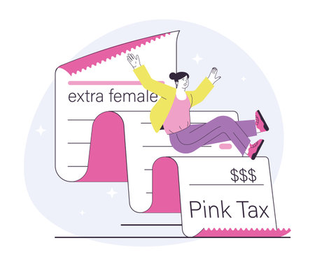 Pink tax concept. Gender based price discrimination. Higher priceのイラスト素材
