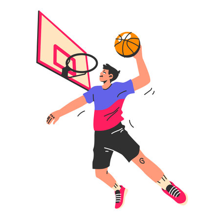 Basketball game. Team players during the game. Athlete throws the ballのイラスト素材