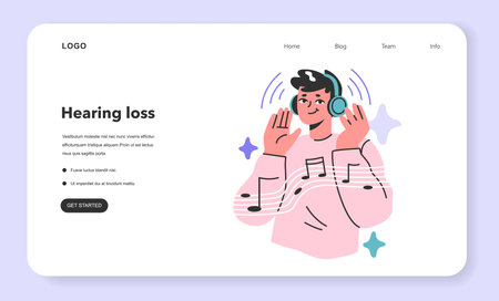 Young character wearing headphones, listening to music. Manのイラスト素材