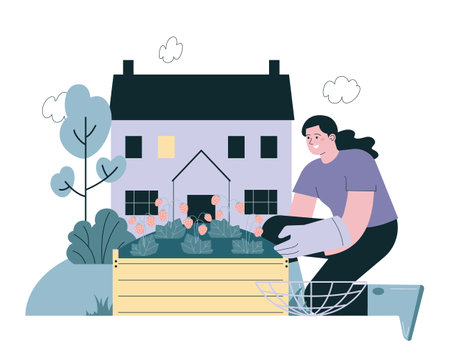 Eco-friendly resort. Summer holidays on the farm. Rural landscapeのイラスト素材