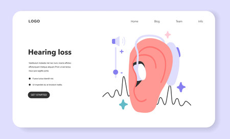 Digital hearing aid. Neuroprosthesis to a deaf person. Hearing lossのイラスト素材