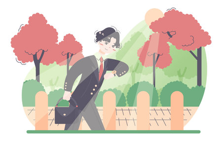 Asian employee hurry up to the office. Clerk or wearing a suitのイラスト素材