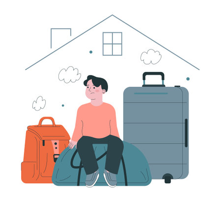 20 June, world refugee day set. Refugee abandone homeのイラスト素材