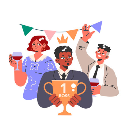 Job promotion celebration. Joyful company celebrating one of the friendのイラスト素材