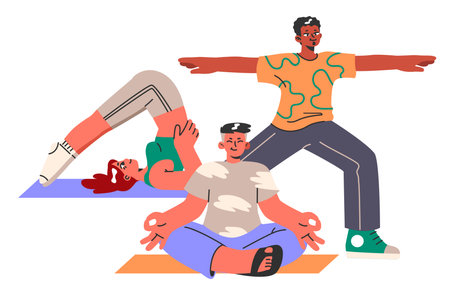 Diverse people doing sport. Physical activity and fitness. Mature or adultのイラスト素材