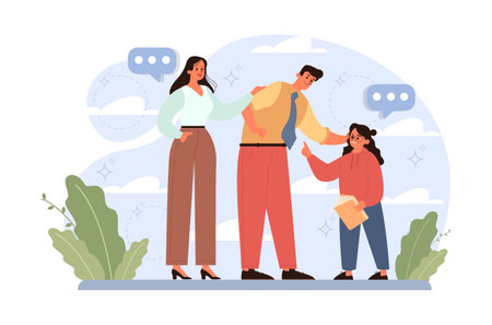 Joint parenting. Divorced spouses raising a child together. Kid spendingのイラスト素材